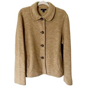 Lands’ End 100% Wool Button Front Collared Jacket - Beige/Cream, Size 16